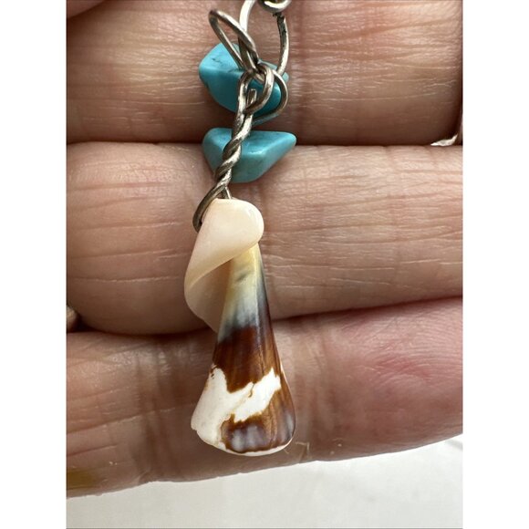 Silver Tone Natural Stone Shell Conch  Coral Dyed Howlite Dangle Earrings 2.5” - Picture 12 of 14